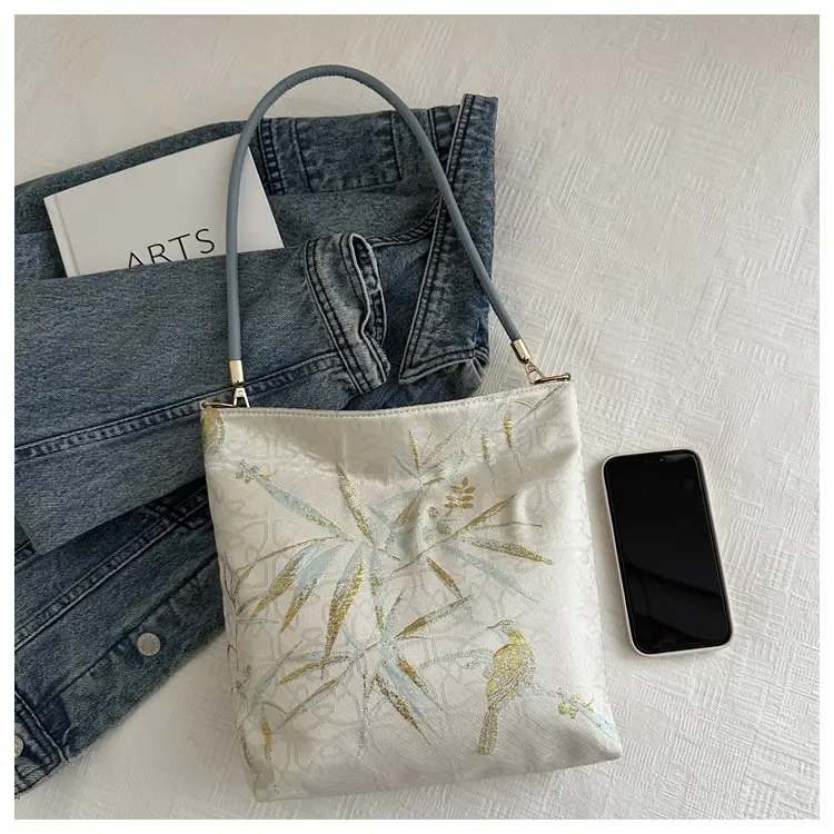 Women Jacquard Canvas Shoulder Bag Blue Paisley 2026 — feature 40