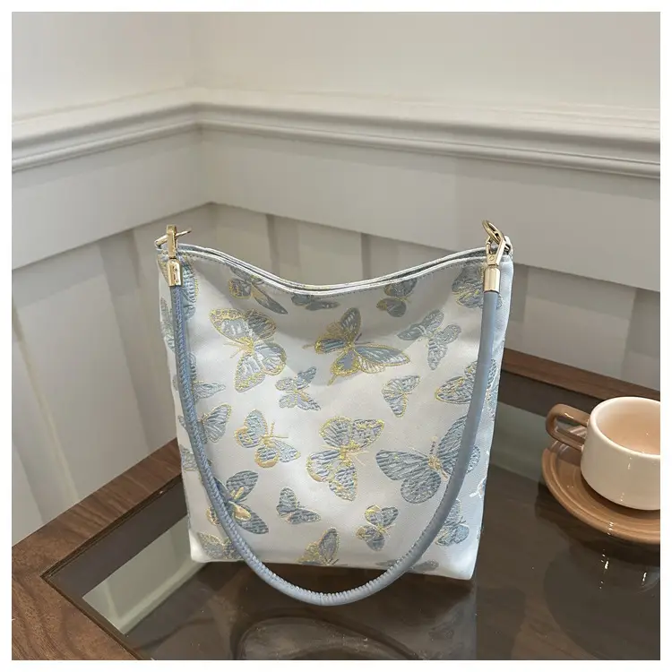 Women Jacquard Canvas Shoulder Bag Blue Paisley 2026 — feature 41