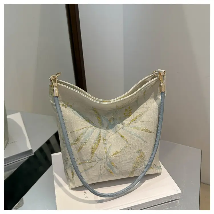 Women Jacquard Canvas Shoulder Bag Blue Paisley 2026 — feature 9