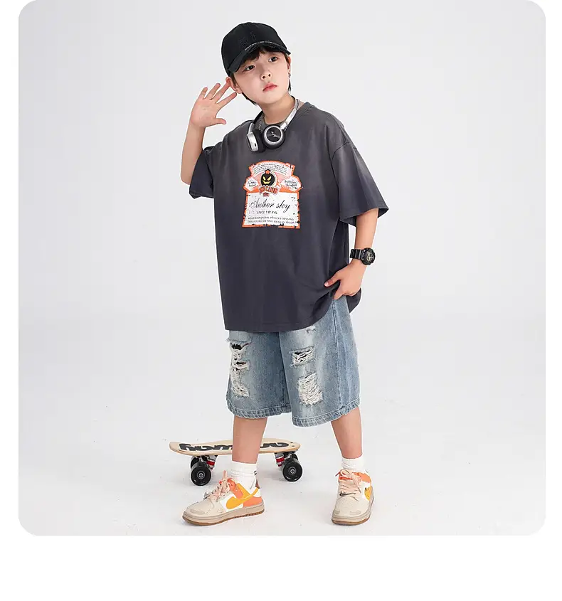 Boys Summer Vintage Gradient Cotton T-Shirt 2026 — feature 12