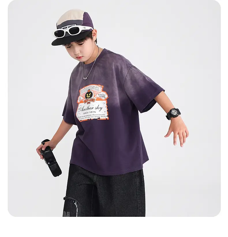 Boys Summer Vintage Gradient Cotton T-Shirt 2026 — feature 17