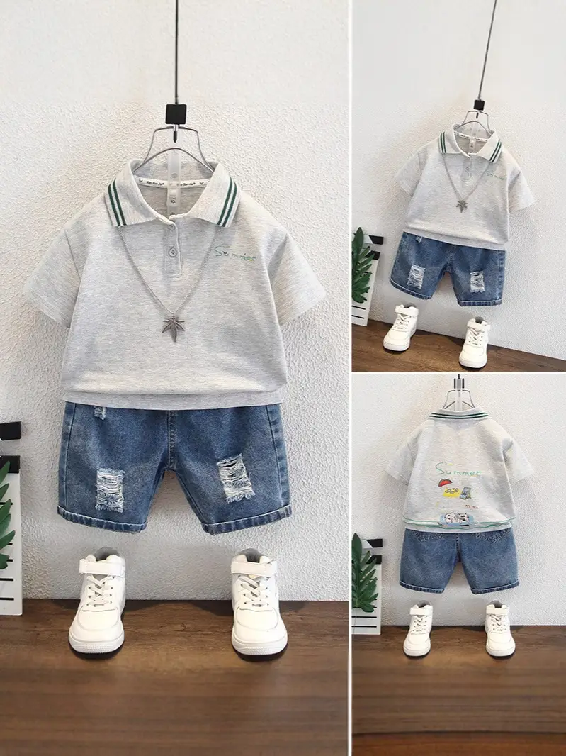 8177 New Boys T-Shirt Polo Collar Summer Kids - Image 3