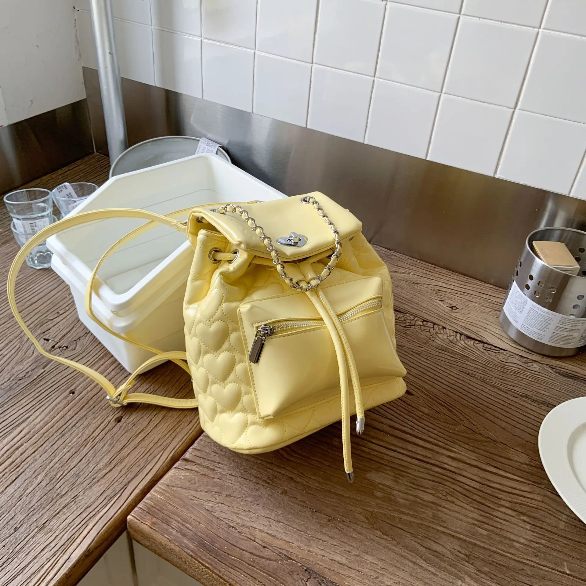 Yellow Chanel-Style Women's Backpack 2026 New Fashion - Image 4