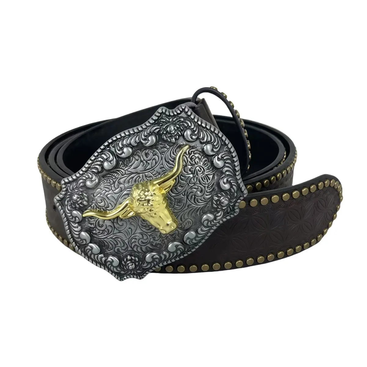 Men's Western Cowboy Belt with Cow Head Design - Image 4