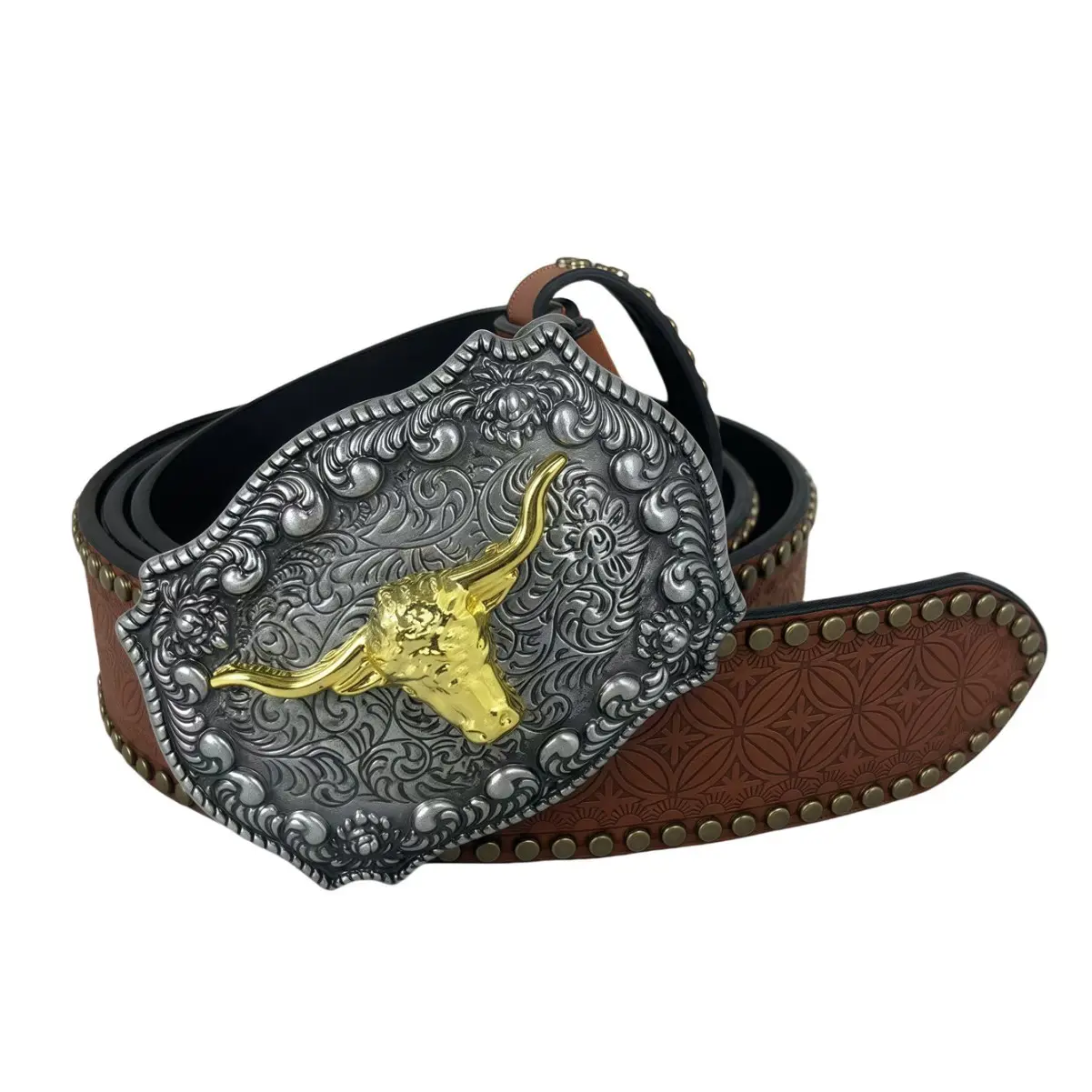 Men's Western Cowboy Belt with Cow Head Design - Image 5