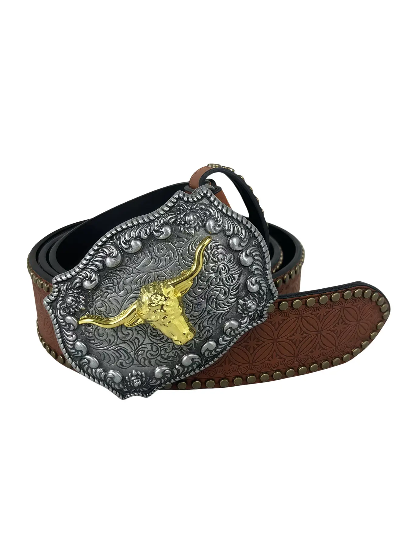 Men's Western Cowboy Belt with Cow Head Design - Image 2