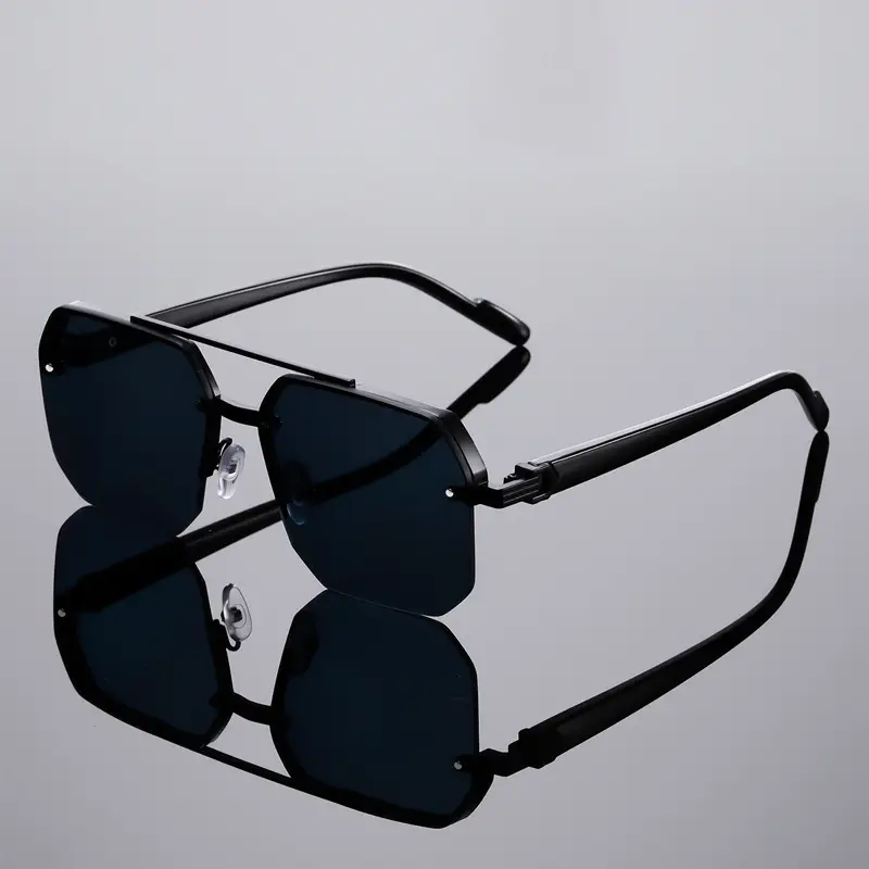 Men's Square Half Frame UV Sunglasses Black - Image 11