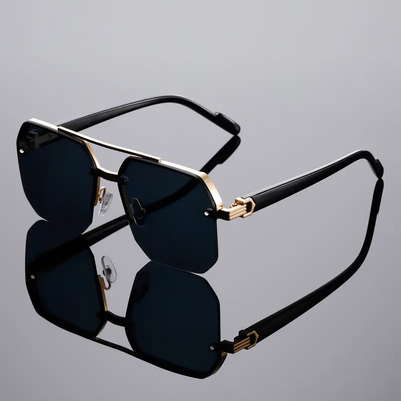 Men's Square Half Frame UV Sunglasses Black - Image 12