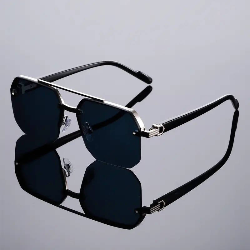 Men's Square Half Frame UV Sunglasses Black - Image 13