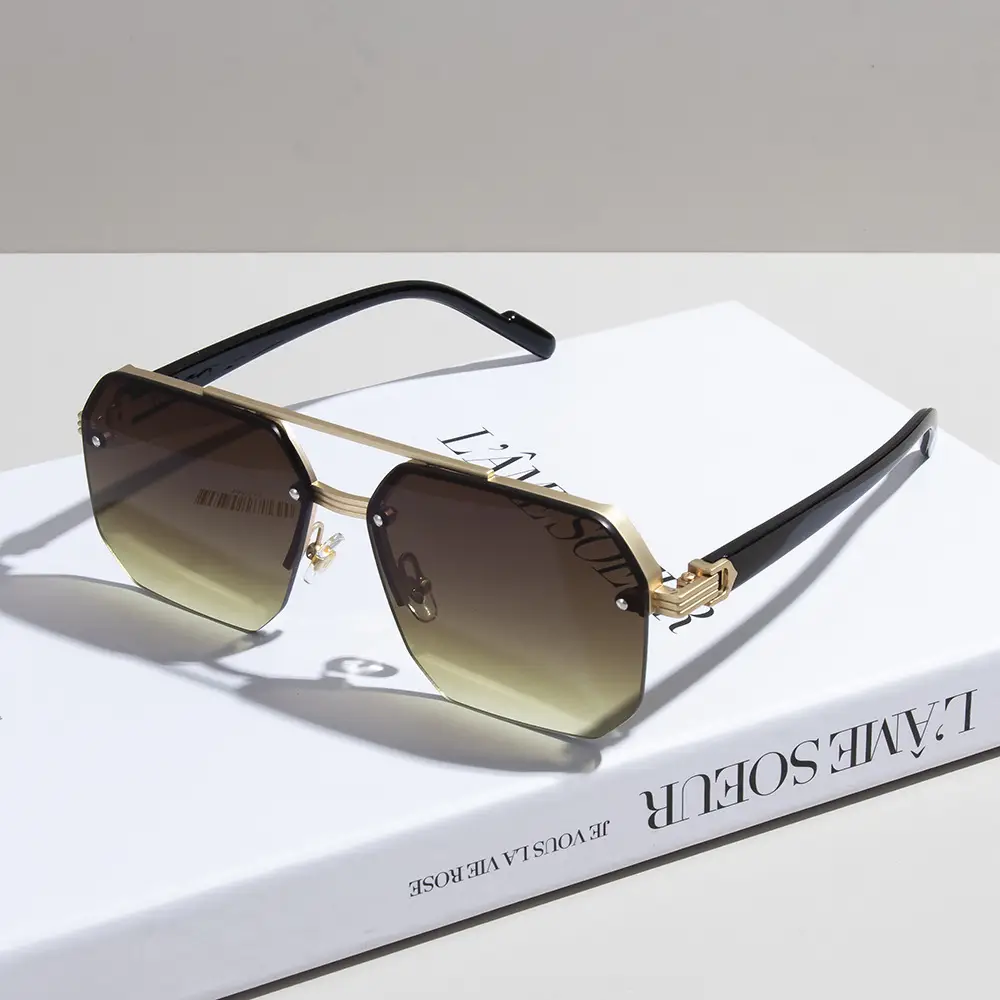Men's Square Half Frame UV Sunglasses Black — feature 1
