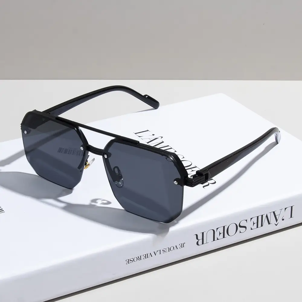 Men's Square Half Frame UV Sunglasses Black — feature 3