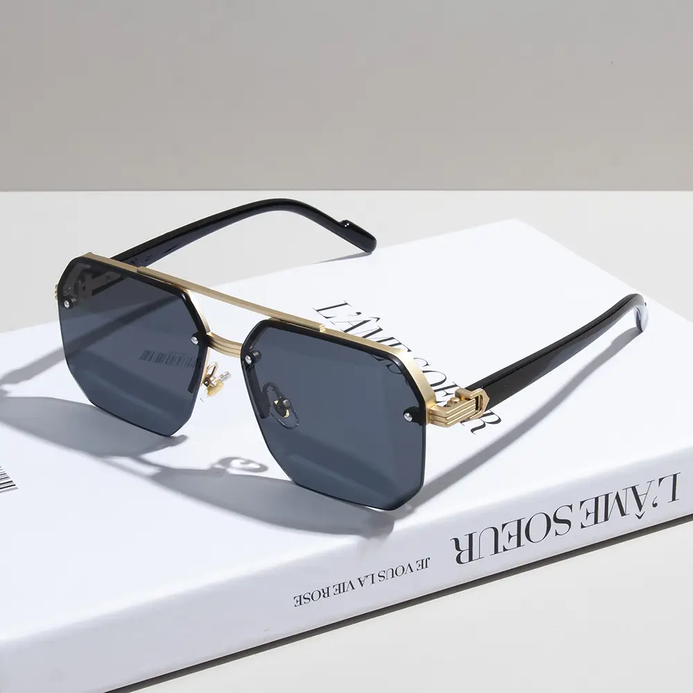 Men's Square Half Frame UV Sunglasses Black — feature 4