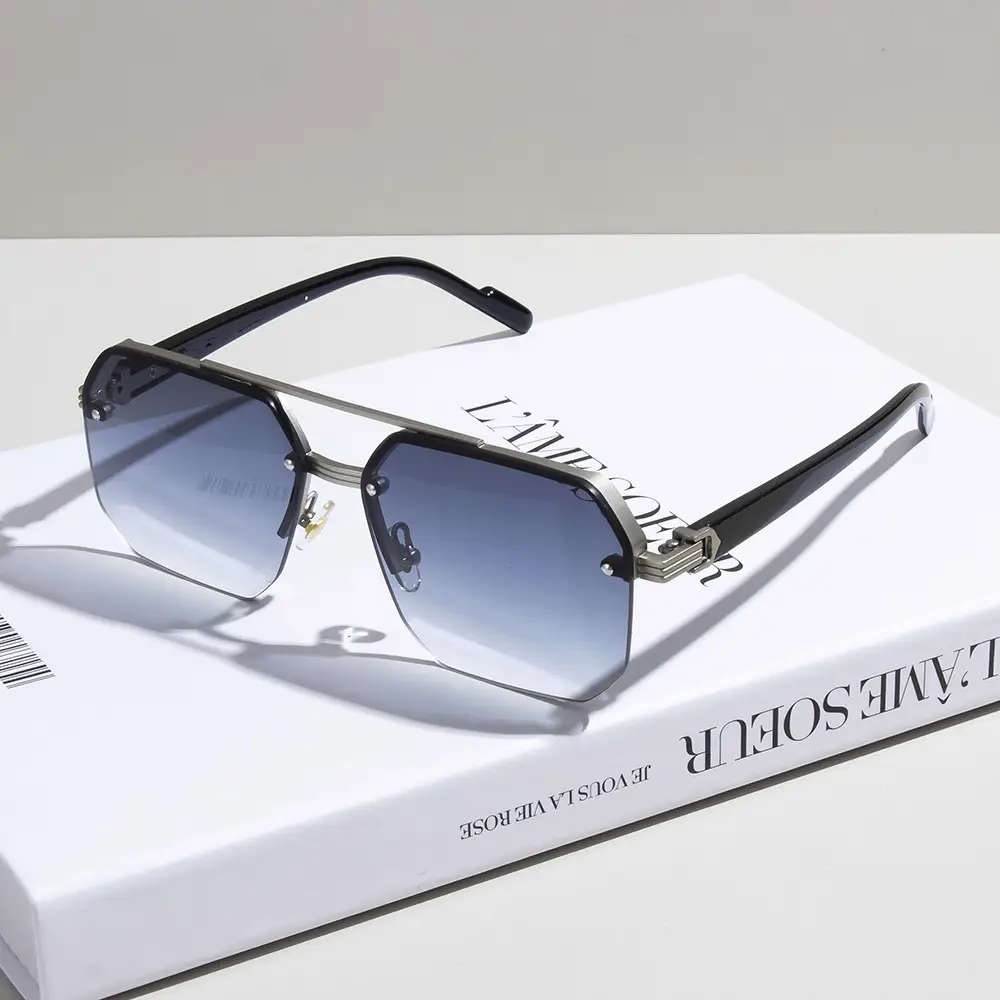 Men's Square Half Frame UV Sunglasses Black — feature 7