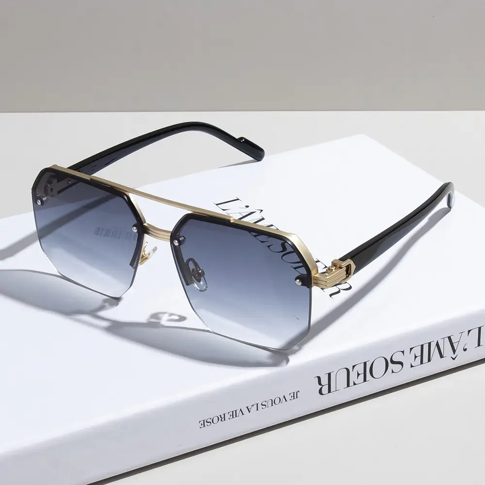 Men's Square Half Frame UV Sunglasses Black - Image 4