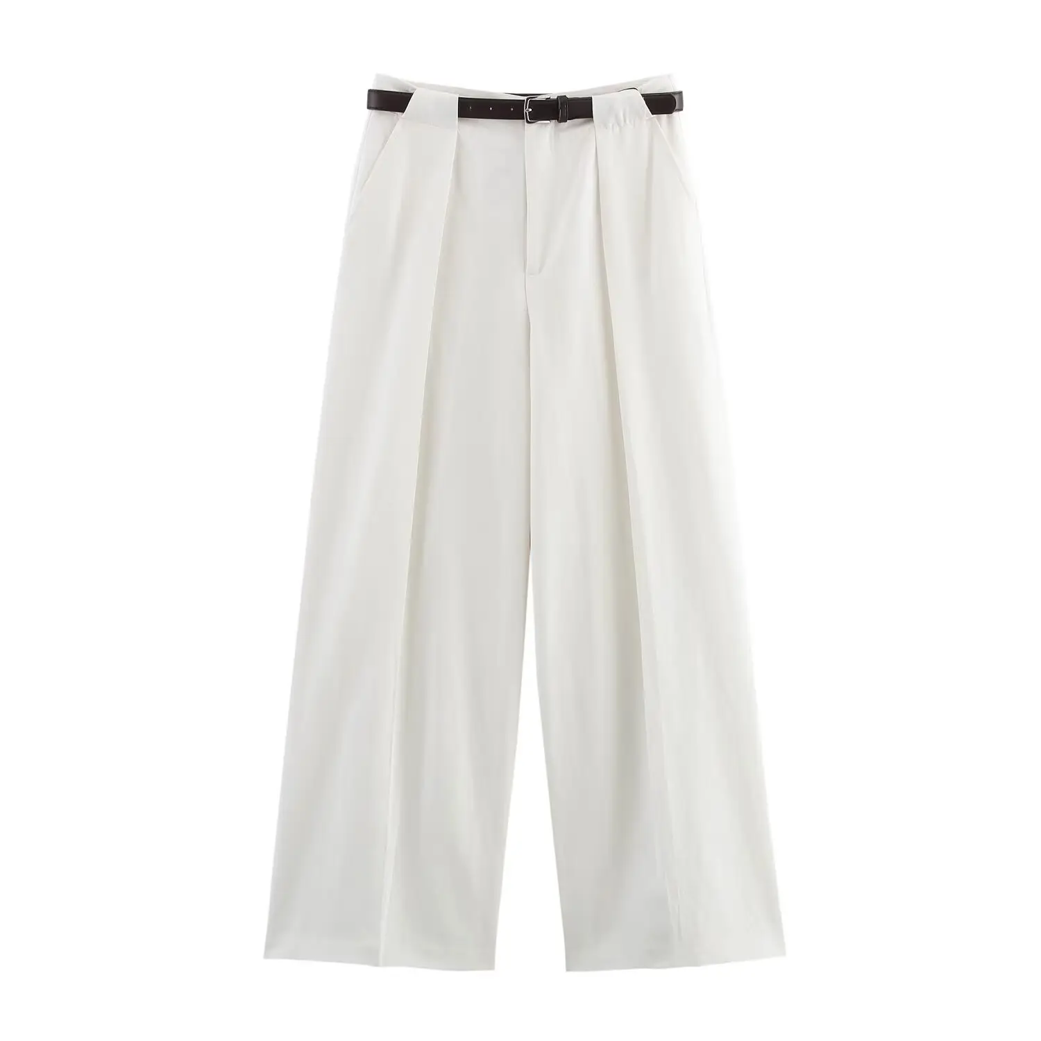 White Sleeveless Vest with Belted Pleated Pants - Image 2