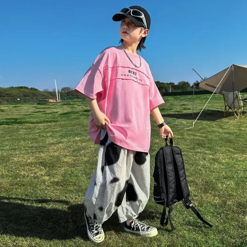 Summer Boys Pink Graphic Trousers Set — feature 1
