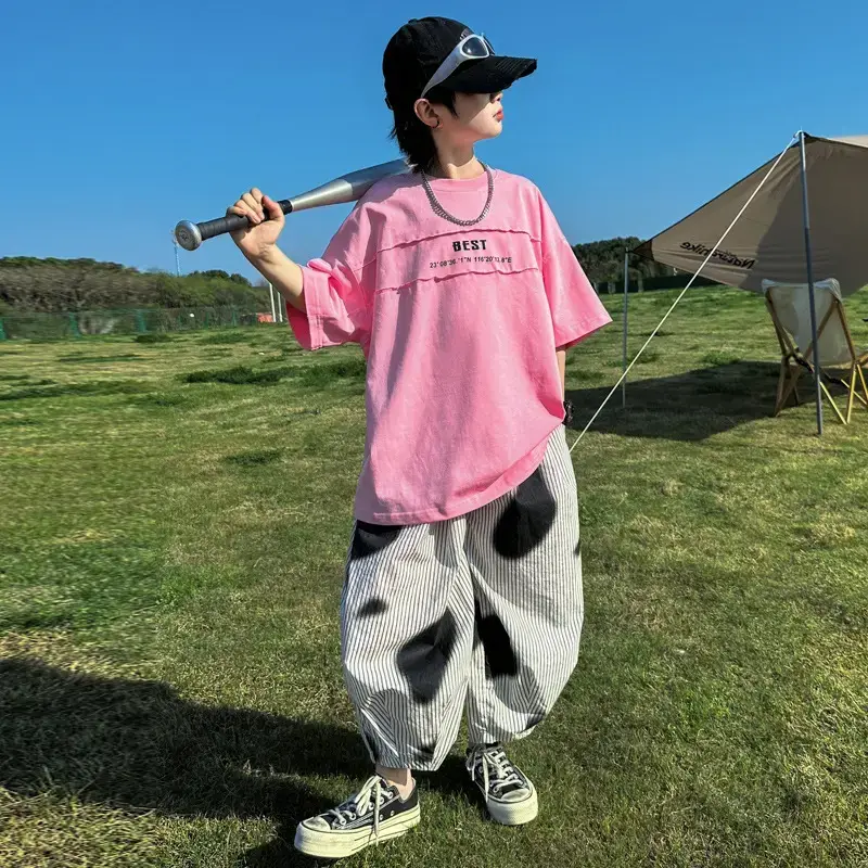 Summer Boys Pink Graphic Trousers Set — feature 4