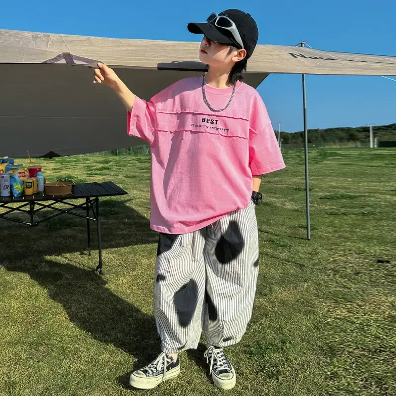 Summer Boys Pink Graphic Trousers Set — feature 5