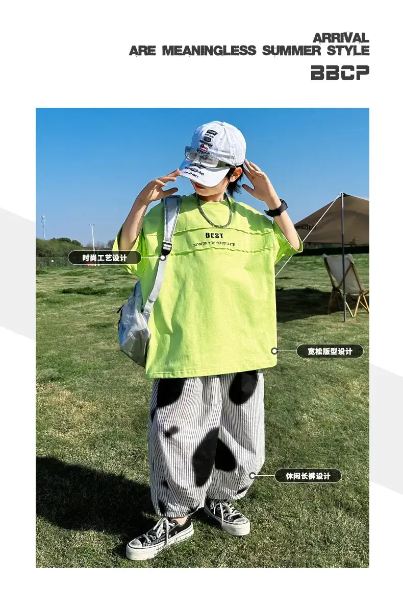 Summer Boys Pink Graphic Trousers Set — feature 8