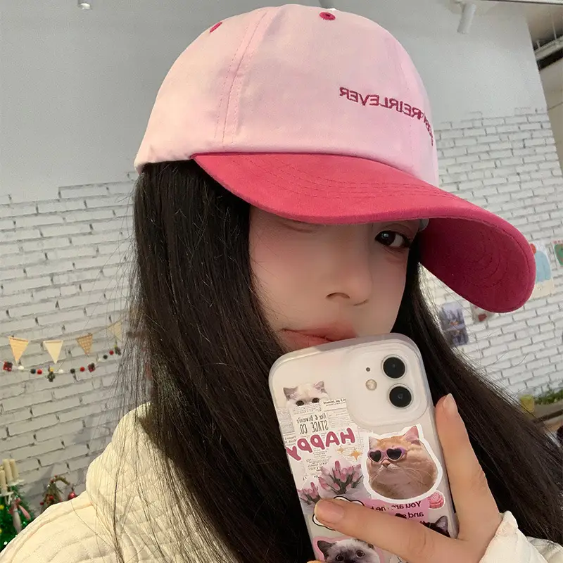 Women Pink Cat Print Baseball Cap Summer Wear - Image 8