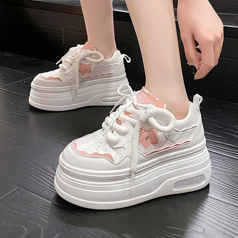 Women White Platform Sneakers Thick Soled Casual Spring 2025 - Image 5