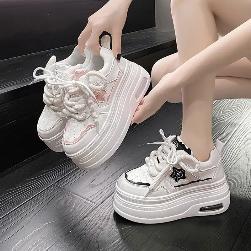 Women White Platform Sneakers Thick Soled Casual Spring 2025 - Image 6