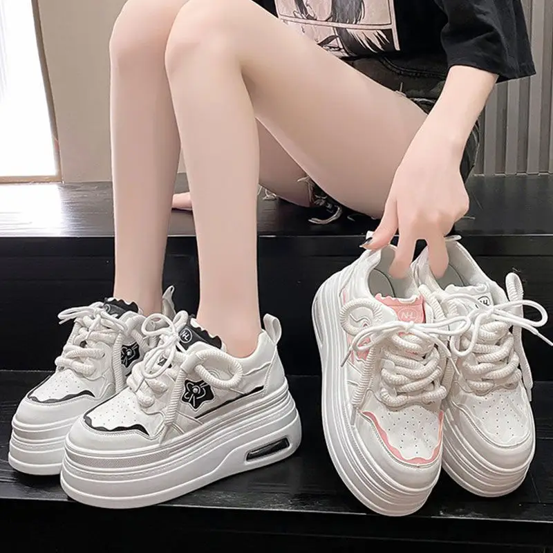 Women White Platform Sneakers Thick Soled Casual Spring 2025 - Image 7