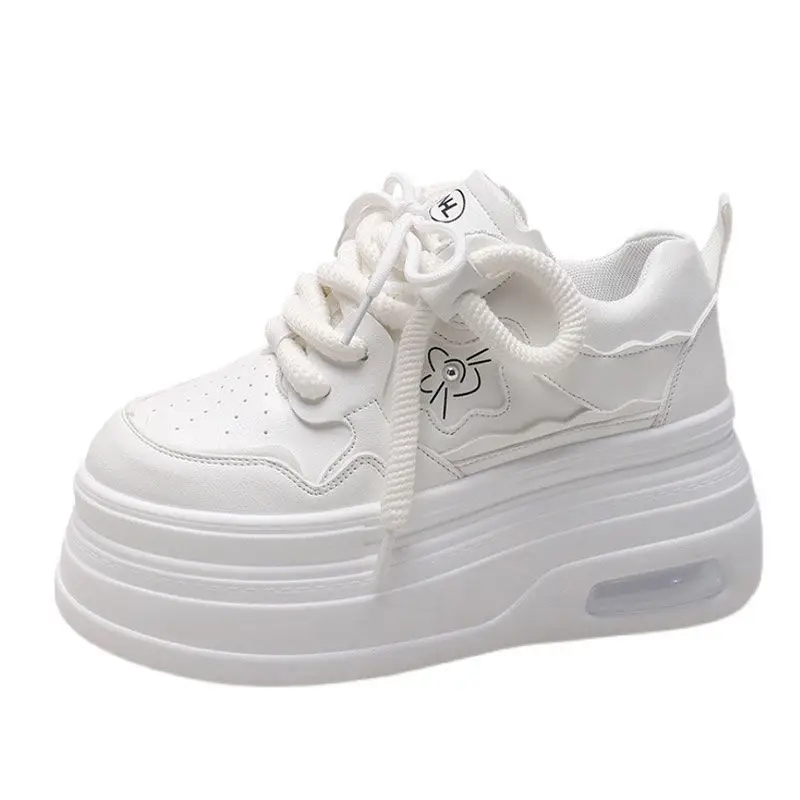 Women White Platform Sneakers Thick Soled Casual Spring 2025 - Image 8