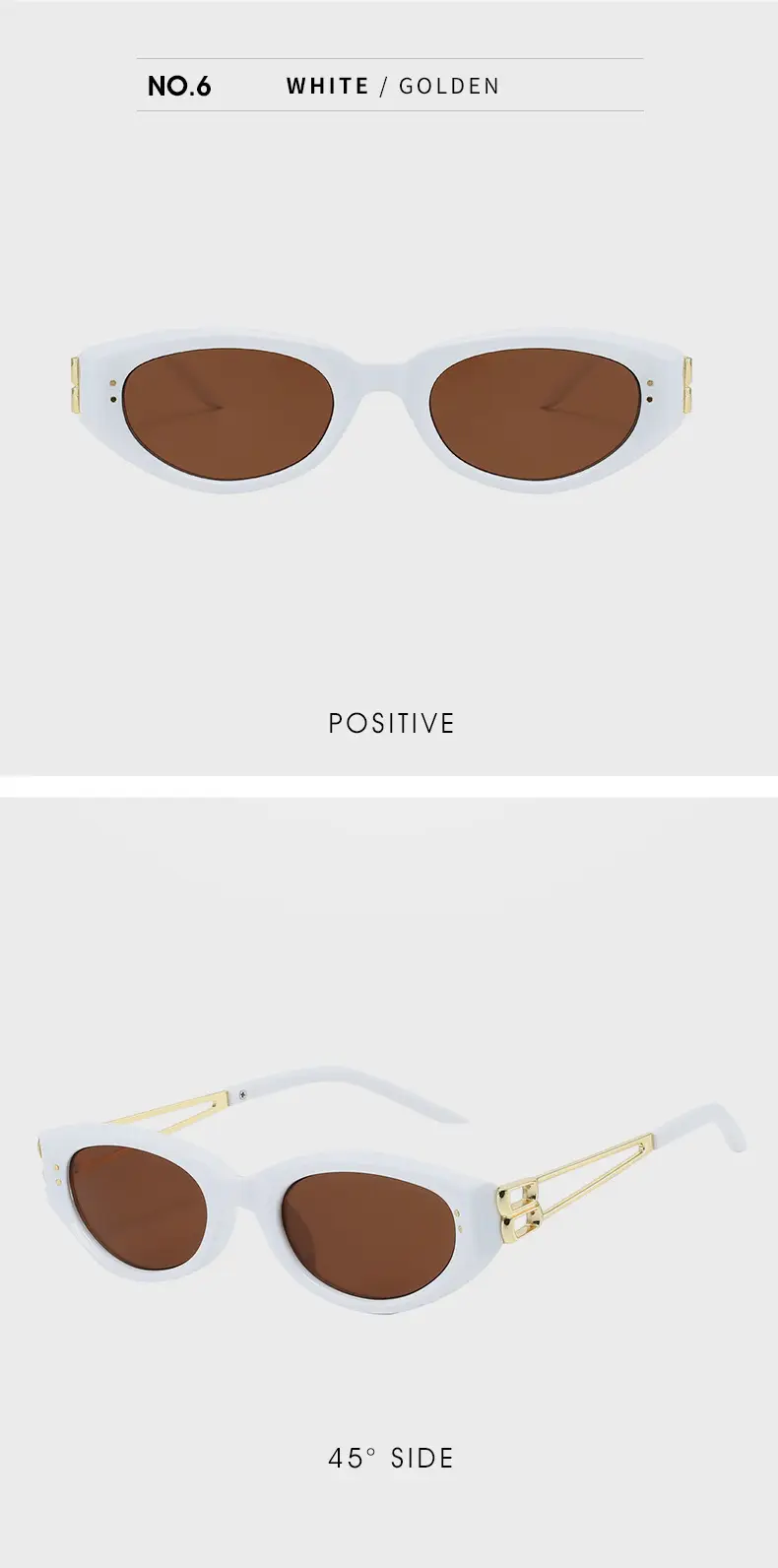 Women's Oval Cat's Eye Sunglasses White Gold Mirror Legs — feature 11