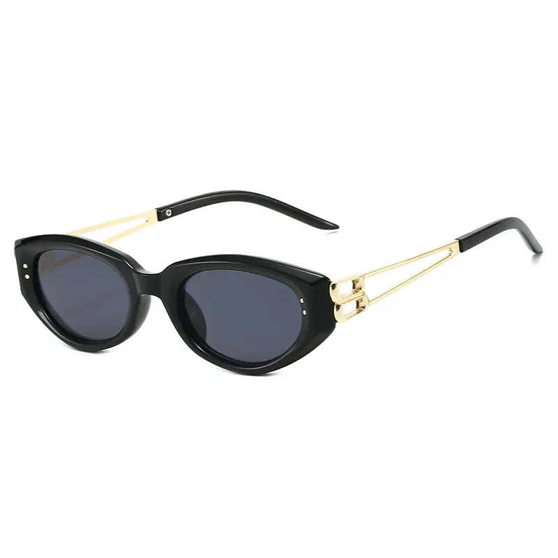 Women's Oval Cat's Eye Sunglasses White Gold Mirror Legs