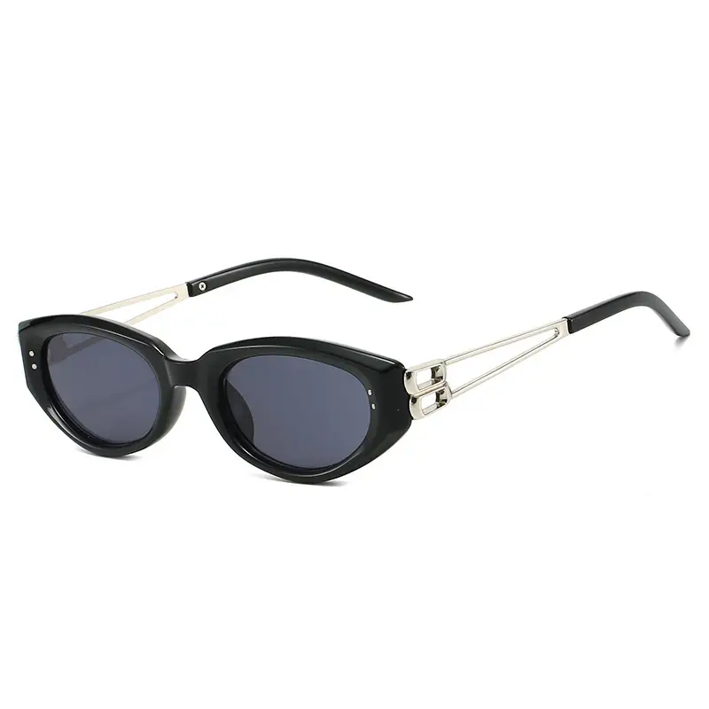 Women's Oval Cat's Eye Sunglasses White Gold Mirror Legs - Image 2