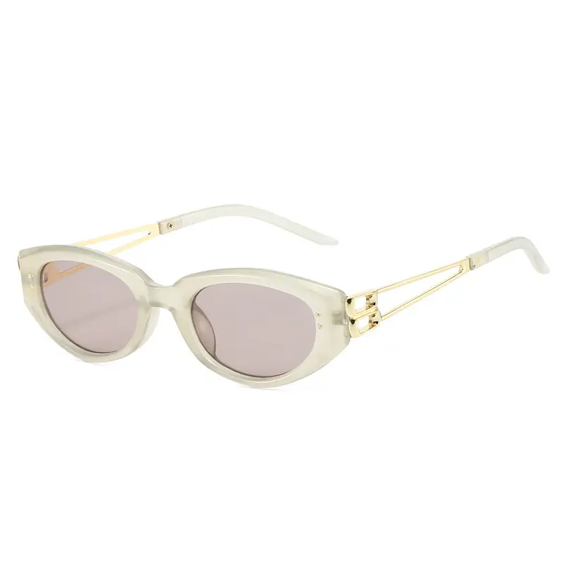 Women's Oval Cat's Eye Sunglasses White Gold Mirror Legs - Image 4