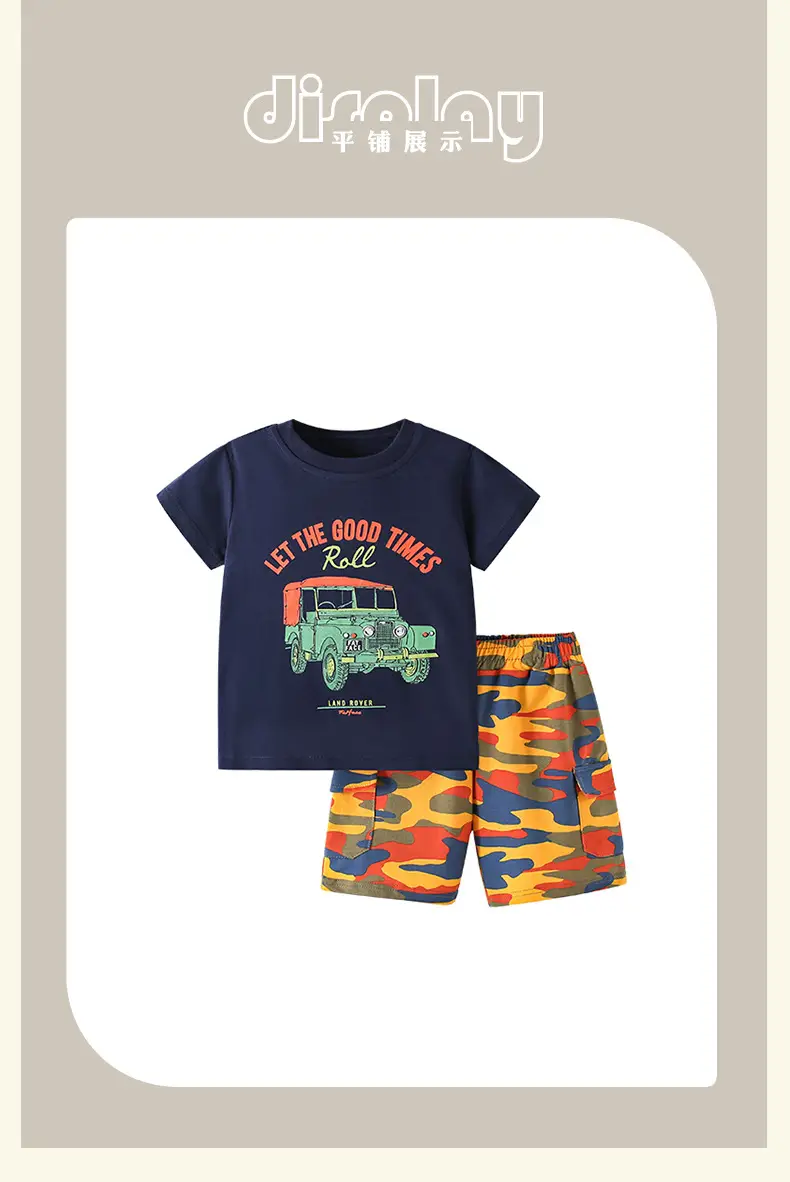 Malwee Boys Summer T-Shirt Pants Set Blue Orange — feature 10