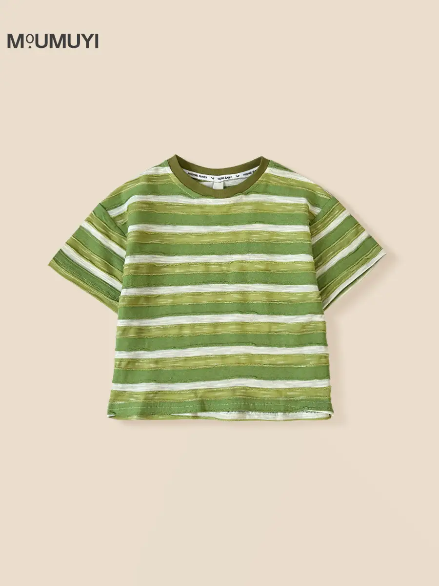 Boys Green Striped Short Sleeve Suit with Denim Shorts 2026 - Image 4