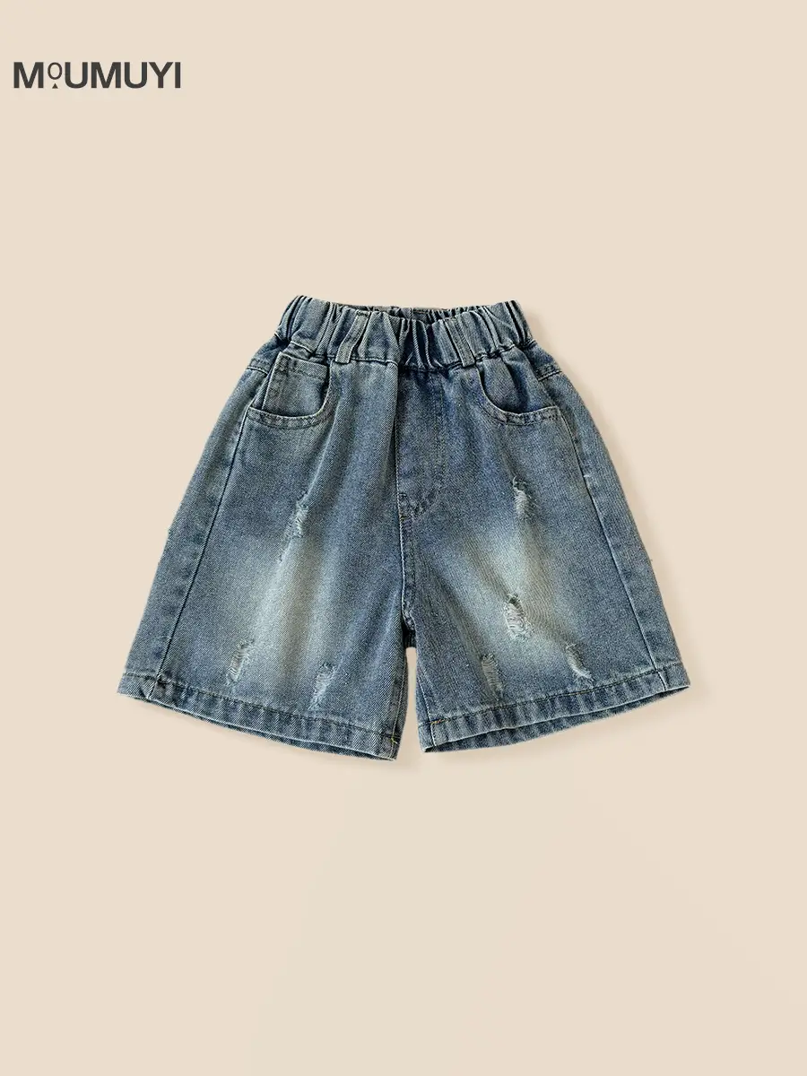 Boys Green Striped Short Sleeve Suit with Denim Shorts 2026 - Image 6