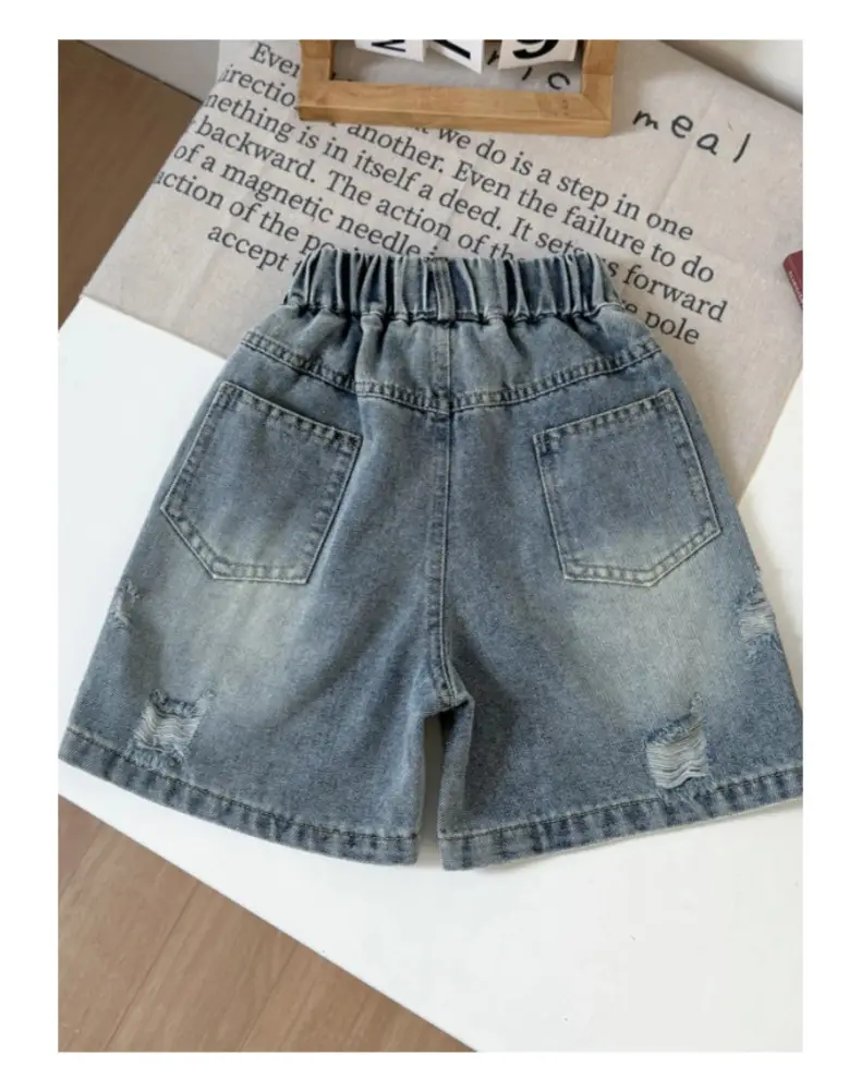 Boys Green Striped Short Sleeve Suit with Denim Shorts 2026 — feature 18