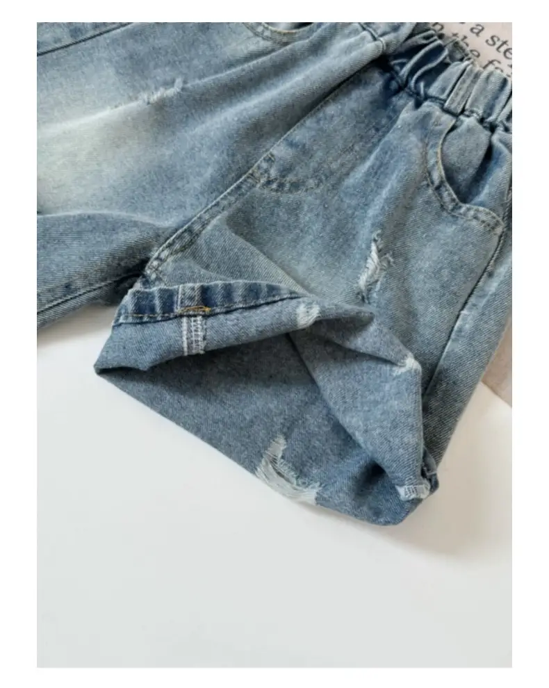 Boys Green Striped Short Sleeve Suit with Denim Shorts 2026 — feature 19