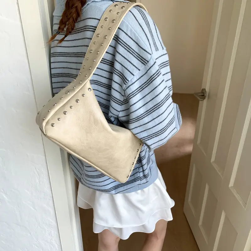 Retro Rivet Shoulder Bag for Women Soft Leather Casual Crossbody - Image 5