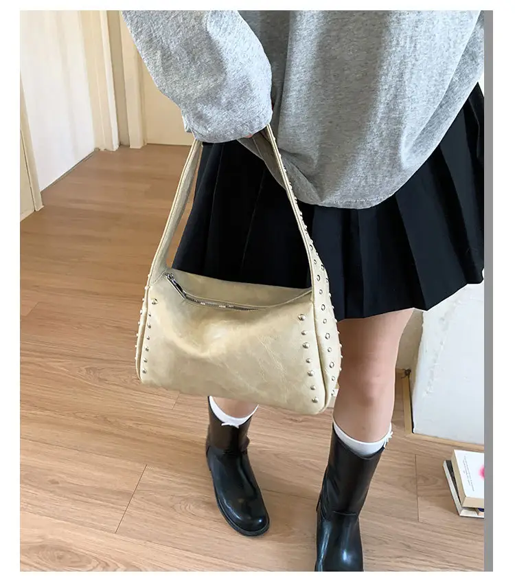 Retro Rivet Shoulder Bag for Women Soft Leather Casual Crossbody — feature 10