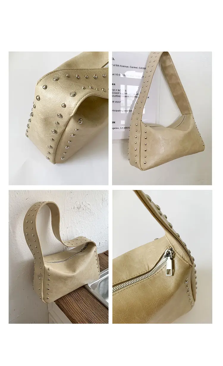 Retro Rivet Shoulder Bag for Women Soft Leather Casual Crossbody — feature 13