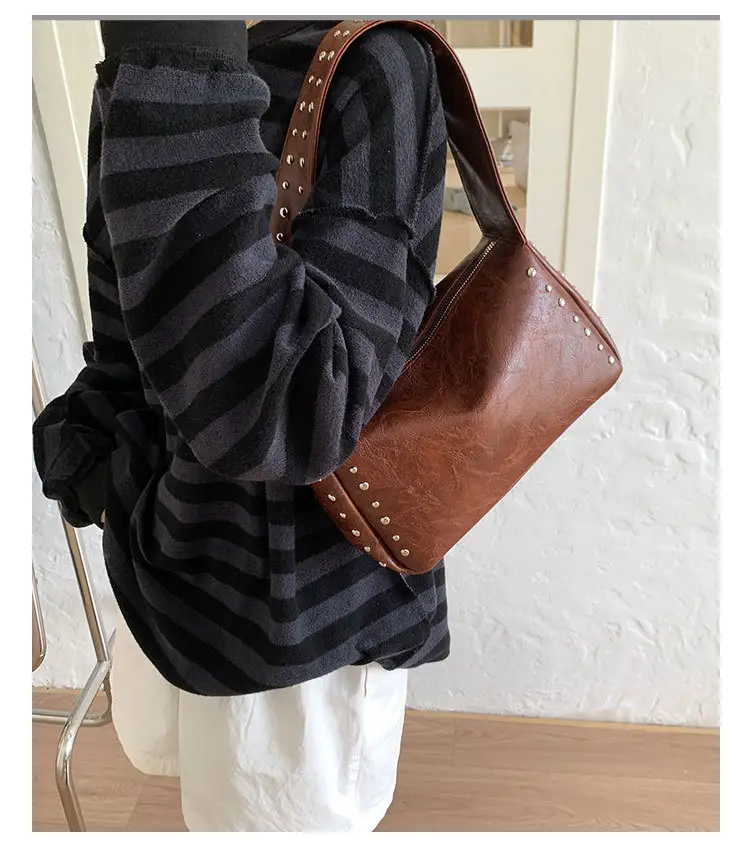 Retro Rivet Shoulder Bag for Women Soft Leather Casual Crossbody — feature 25