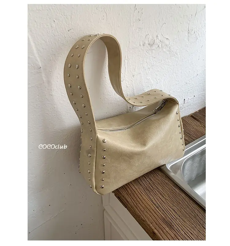 Retro Rivet Shoulder Bag for Women Soft Leather Casual Crossbody — feature 6