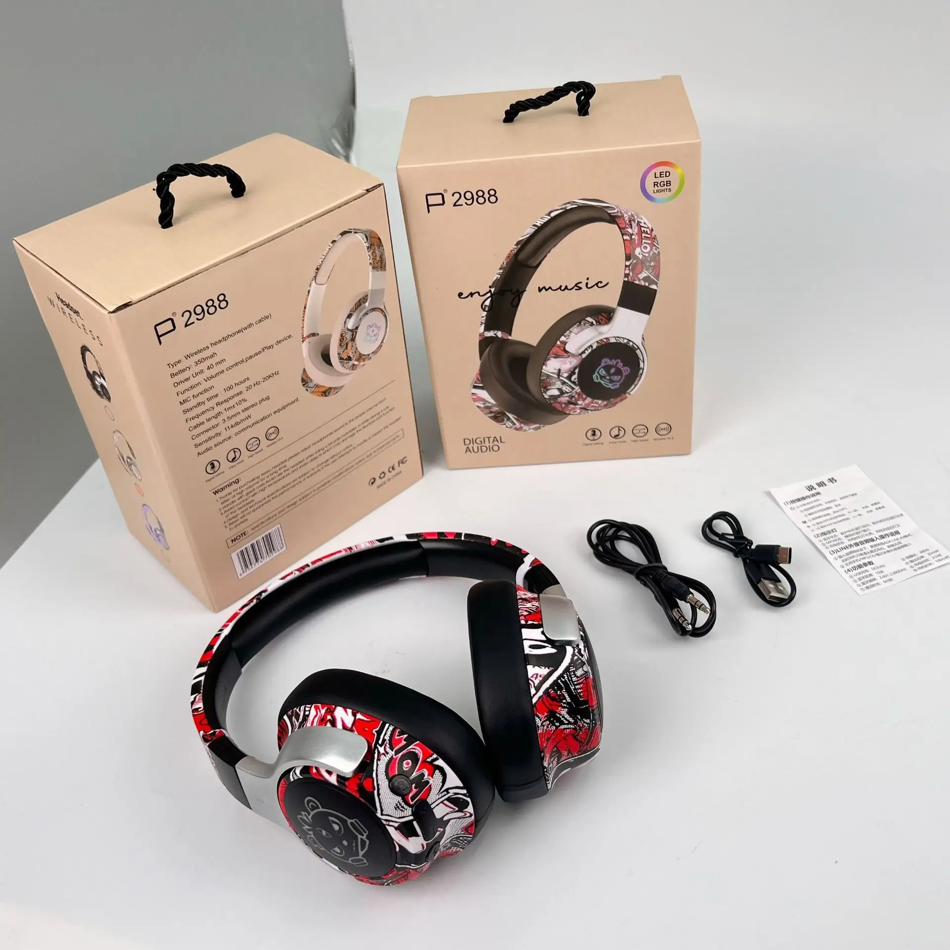Chinese Graffiti Bluetooth Headphones with Ultra Battery - Image 2