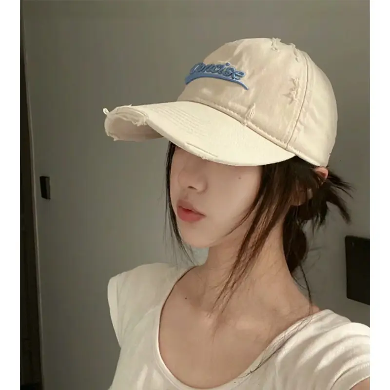 Women Wide Brim Baseball Cap 2024 Summer Distressed Korean Style - Image 6
