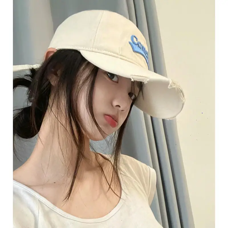 Women Wide Brim Baseball Cap 2024 Summer Distressed Korean Style - Image 8