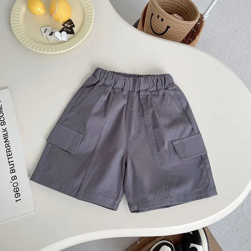 Kids Cartoon Print Short Sleeve Suit Grey White Shorts Set - Image 4