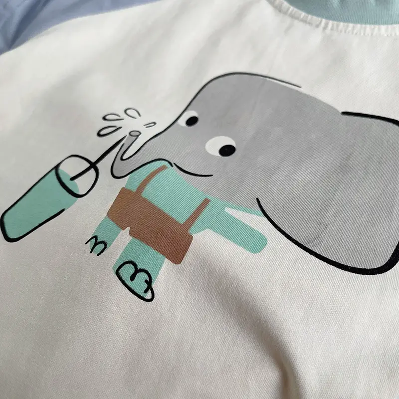 Kids Cartoon Print Short Sleeve Suit Grey White Shorts Set — feature 7