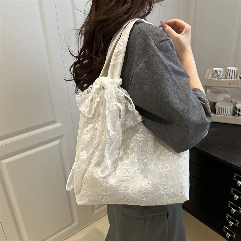 White Lace Shoulder Tote Bag for Women 2025 - Image 4