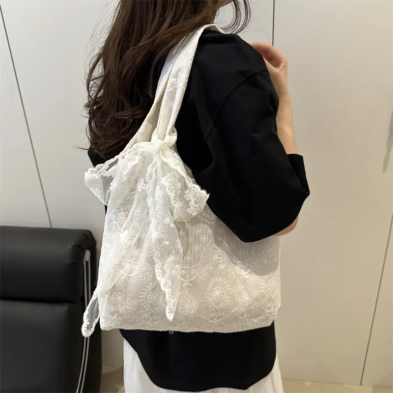 White Lace Shoulder Tote Bag for Women 2025 - Image 5