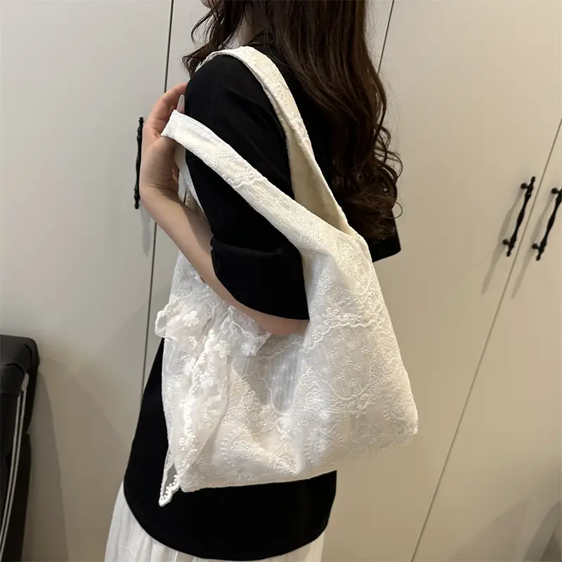 White Lace Shoulder Tote Bag for Women 2025 - Image 6